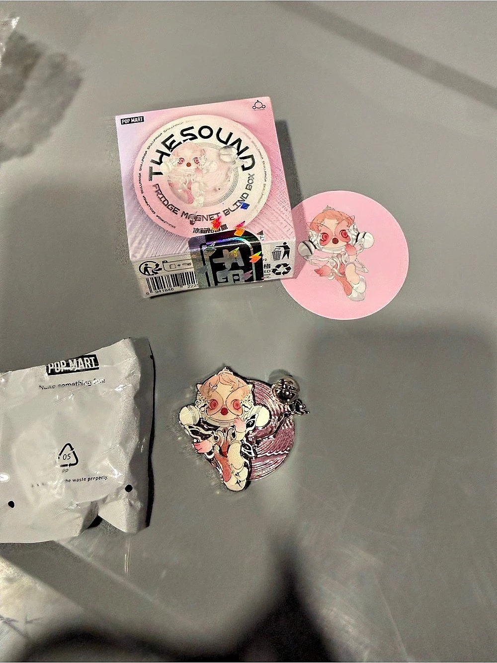 Pop Mart Skullpanda The Sound Series Fridge Magnet Blind Box Pink & White Pin